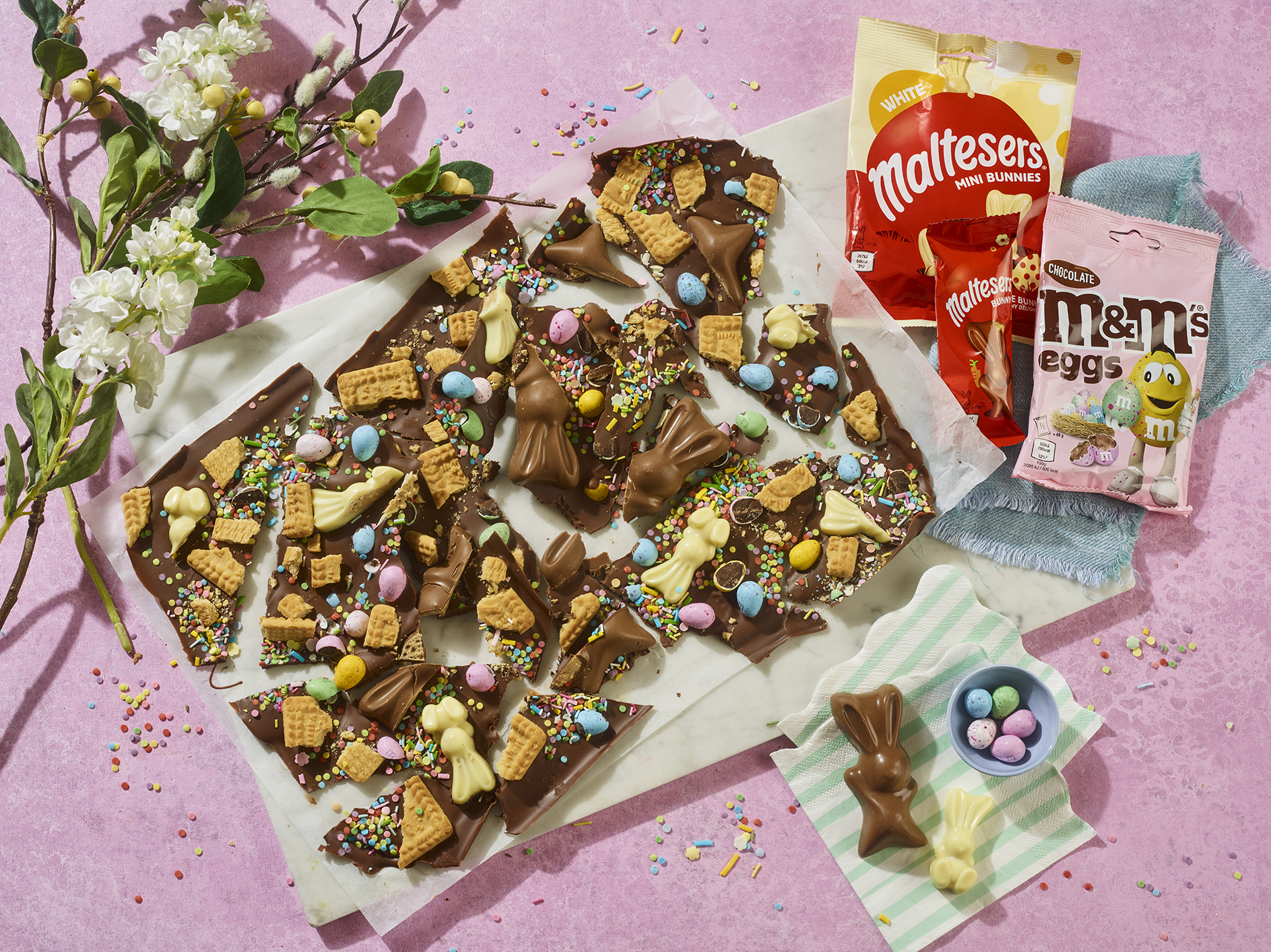 Maltesers Bunnies and M&M'S chocolate bark
